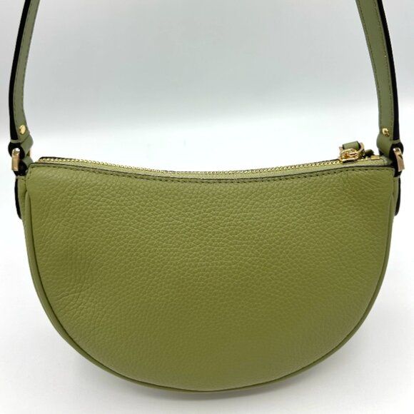 Michael Kors Dover Small Mini Half-Moon Leather Crossbody Bag - Light Sage - Picture 3 of 15